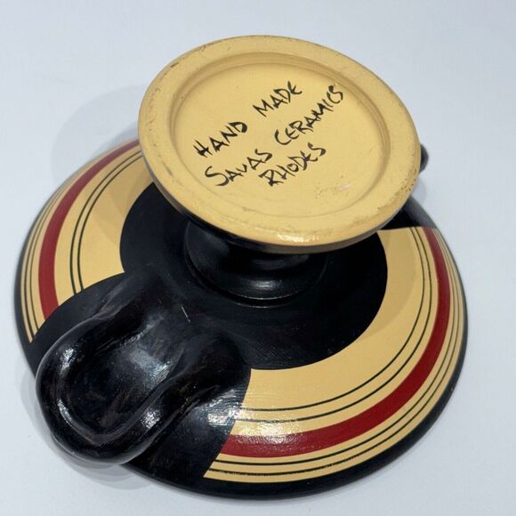 Vintage Hand Made Savas Ceramics Rhodes Small Pedestal Bowl Greek Figures (A9) - Picture 11 of 16